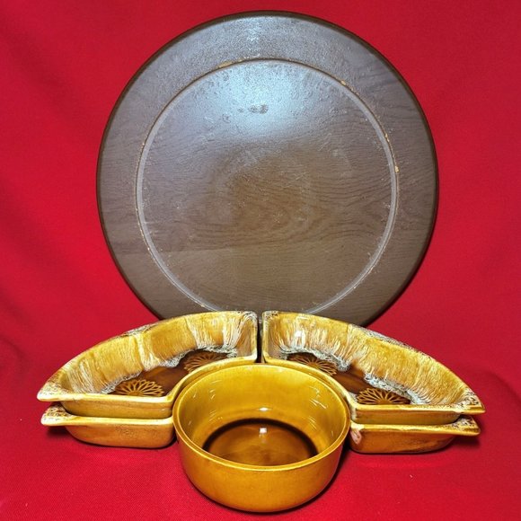 VTG Wade California Serving Set Lazy Susan Server Caramel Appetizer Dishes 6 Pie - Picture 8 of 11